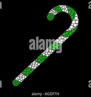 Candy Cane icona di punti isolati su sfondo nero Illustrazione Vettoriale