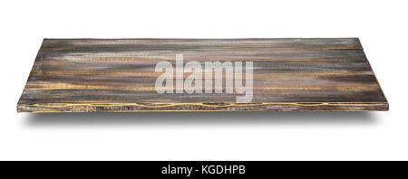 Tavola in legno top isolare su sfondo bianco con tracciato di ritaglio Foto Stock