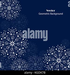 Fiocchi di neve bianca fatta di linee collegate e punti su sfondo blu. Illustrazione Vettoriale