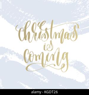 Natale sta arrivando scritte a mano poster di vacanze Illustrazione Vettoriale