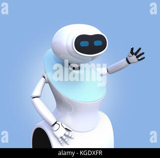 Robot umanoide isolato su sfondo blu. Il rendering 3d'immagine. Foto Stock