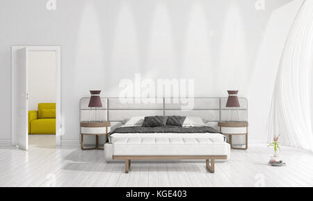 Moderno loft interior design di una camera da letto in auge con impianti e copyspace nella disposizione orizzontale. Il rendering 3d. Foto Stock