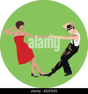 Giovane uomo e donna dancing, vintage dance Illustrazione Vettoriale