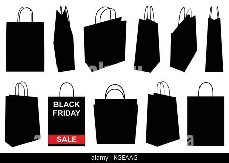 Insieme di diverse borse per lo shopping isolato su bianco Illustrazione Vettoriale