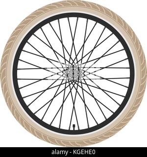 Vettore ruota di bicicletta isolati su sfondo bianco. illustrazione della bike pneumatico di gomma, raggi e ingranaggio. ciclo moto sport Icona o simbolo Illustrazione Vettoriale