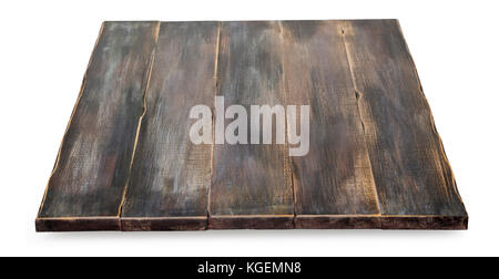 Svuotare la parte superiore del tavolo di legno o un contatore isolato su sfondo bianco per il display del prodotto Foto Stock