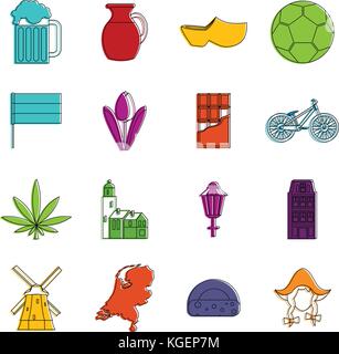 Paesi Bassi icone doodle impostato Illustrazione Vettoriale