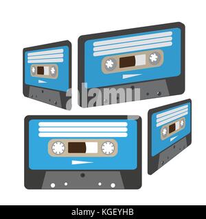 Illustrazione di vettore di quattro analor musica o dati cassette di nastri magnetici da angoli casuale isolato su bianco Illustrazione Vettoriale