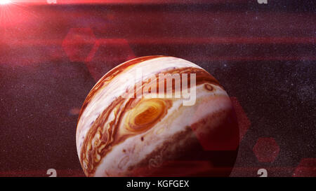 Il pianeta Giove il sole e le stelle (rendering 3d, gli elementi di questa immagine sono arredate dalla NASA) Foto Stock