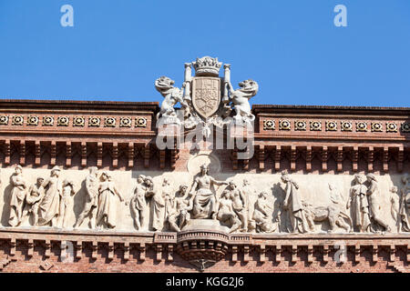 Spagna, Barcellona, dettaglio sull'archway 'Arc de Triomf'. Foto Stock