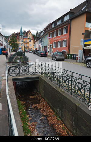 Hauptstrasse a Friburgo in Breisgau con una grondaia Foto Stock