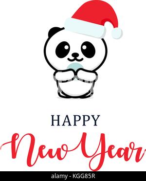 Grazioso panda in un anno nuovo hat. natale illustrazione di carattere. Anno nuovo vettore logo minimalista Illustrazione Vettoriale