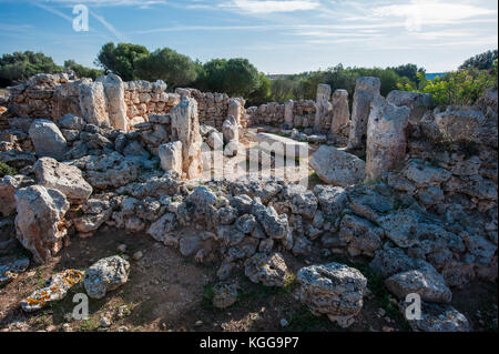 Santuario Talaiotic complesse in modo na Cacana, Menorca, isole Baleari, Spagna, Mare Mediterraneo. Foto Stock