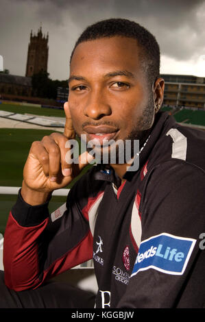 Cricketer keiron pollard at somerset ccc, taunton. 8/7/11 Foto Stock