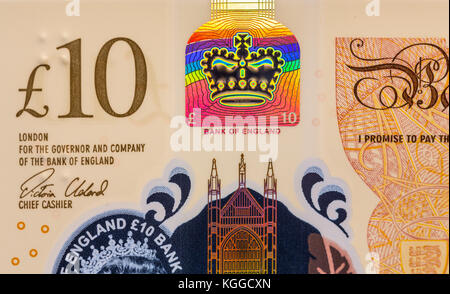 Nuovo dieci pound nota, vicino. Foto Stock