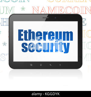 Concetto cryptocurrency: computer tablet con sicurezza ethereum sul display Foto Stock