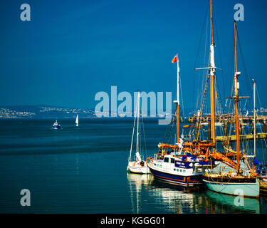 Gb - devon: barche a brixham quay Foto Stock