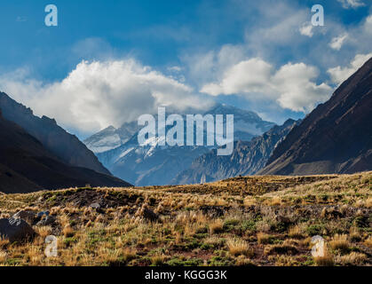 Monte Aconcagua, Horcones Valley, Parco Aconcagua, centrale Ande, Provincia di Mendoza, Argentina Foto Stock