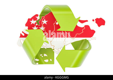 Il riciclo nel concetto di Singapore, rendering 3D isolati su sfondo bianco Foto Stock
