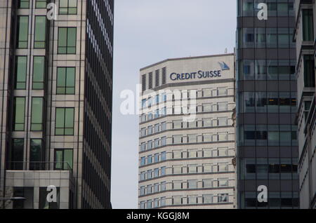 Londra, UK - circa ott 2017 - gli uffici del Credit Suisse in canary wharf a Londra. Foto Stock