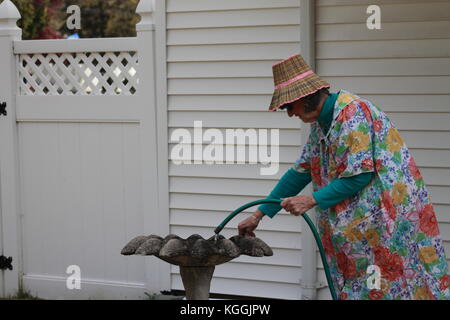 donna di giardinaggio Foto Stock