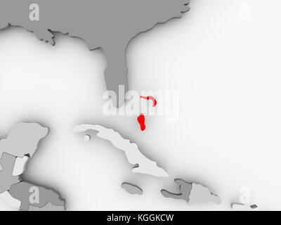 Bahamas in rosso su una mappa politica grigia. Illustrazione 3D. Foto Stock