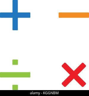 Illustrazione Vettoriale semplice i simboli matematici, set di segni, raccolta in colori luminosi isolati su sfondo bianco. Illustrazione Vettoriale