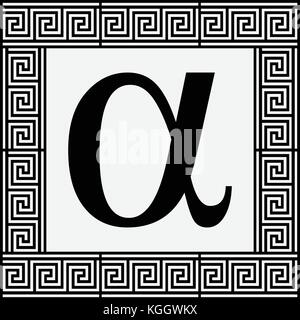 Alfa lettera greca icona, alpha symbol in greco antico telaio, illustrazione vettoriale. Illustrazione Vettoriale