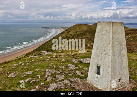 Il paesaggio che mostra un punto di innesco e la fascia costiera in gower Foto Stock