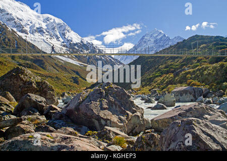 Ponte girevole sull'hooker valley via in Aoraki Monte Cook Foto Stock