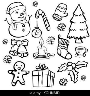 Set di Natale doodle, natale elemento di design in stile doodle - vettore disegnati a mano. Illustrazione Vettoriale