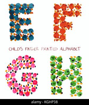 Divertente colorato alfabeto di vernice e,f,g,h lettere Illustrazione Vettoriale