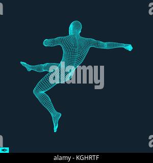 Giocatore di calcio. sport concetto. Modello 3d dell'uomo. corpo umano. sport simbolo. elemento di design. illustrazione vettoriale. Illustrazione Vettoriale