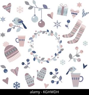 In inverno gli elementi di design su uno sfondo bianco. eps 10 Illustrazione Vettoriale