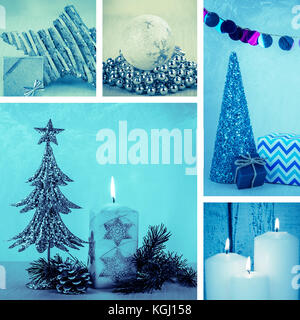 Collage di natale decorazione blu concept Foto Stock