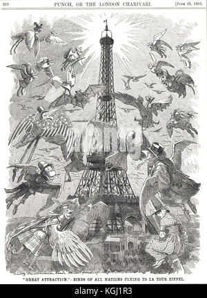 Torre Eiffel, Parigi Fiera Mondiale del 1889 l'incisione Foto Stock