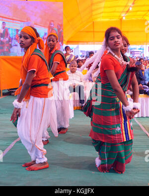 Chaibasa, Jharkhand, India. 8 novembre 2017. Artista folk di Jharkhand in occasione dell'inaugurazione del Jharkhand Foundation Day, l'8 novembre 2017, a Gandhi Maidan, Chaibasa, Jharkhand, India. Crediti: MIHIR RANJAN/Alamy Live News Foto Stock