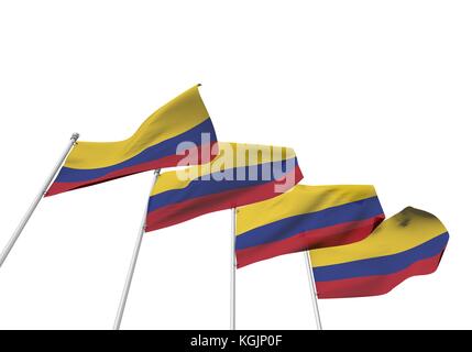 Colombia flag in una fila con uno sfondo bianco. Il rendering 3D Foto Stock