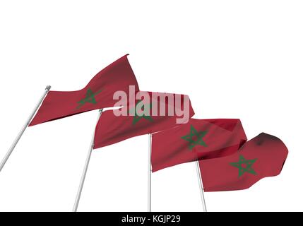 Il Marocco bandiere in una fila con uno sfondo bianco. Il rendering 3D Foto Stock