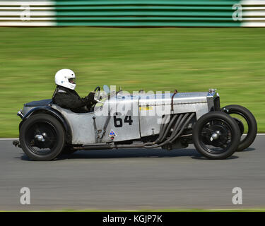 Paolo Weston, Frazer Nash TT replica, vetture anteguerra, VSCC, Formula Vintage, Round 4, Mallory Park, 12 agosto 2017, Chris McEvoy, il circuito da corsa, CJM P Foto Stock