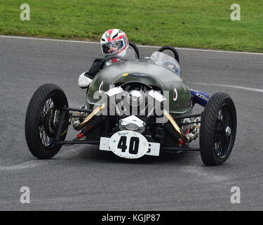 Austin Smith, Julia Perry, S&S M3W, Morgan tre Wheeler Club Challenge Trophy Gara, VSCC, Formula Vintage, Round 4, Mallory Park, 12 agosto 2017, C Foto Stock