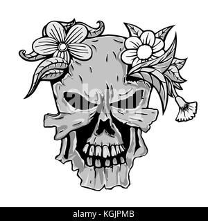Il cranio con le piante grasse e fiori. illustrazione vettoriale. Illustrazione Vettoriale