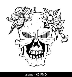 Il cranio con le piante grasse e fiori. illustrazione vettoriale. Illustrazione Vettoriale