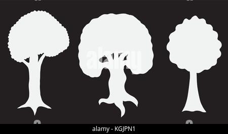 Varie di vettore tree sagome in bianco e nero e a colori bianco Illustrazione Vettoriale