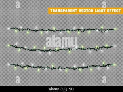Le luci di Natale isolato design realistico. ghirlande di luci di colore bianco e verde. Illustrazione Vettoriale