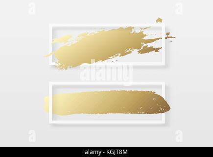 Spazzola corsa d'oro texture in una cornice oro pennello Acquerelli di sfondo. Illustrazione Vettoriale