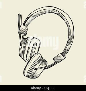 Schizzo illustrazione vettoriale di cuffie di design industriale Illustrazione Vettoriale