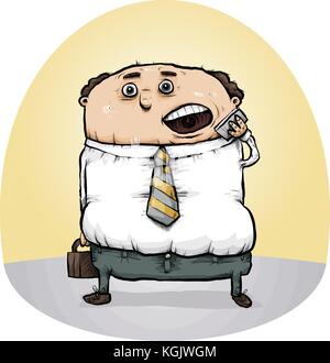 Un cartoon imprenditore parlando sul suo telefono cellulare. Illustrazione Vettoriale