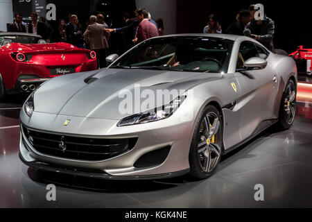 Francoforte, Germania - Sep 13, 2017: Nuova 2018 Ferrari Portofino auto sportiva in anteprima mondiale al salone di Francoforte IAA Motor Show 2017. Foto Stock