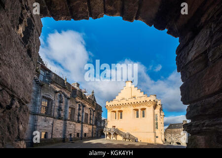 Vista della Great Hall all'interno del Castello di Stirling a Stirling, Scozia, Regno Unito. Foto Stock